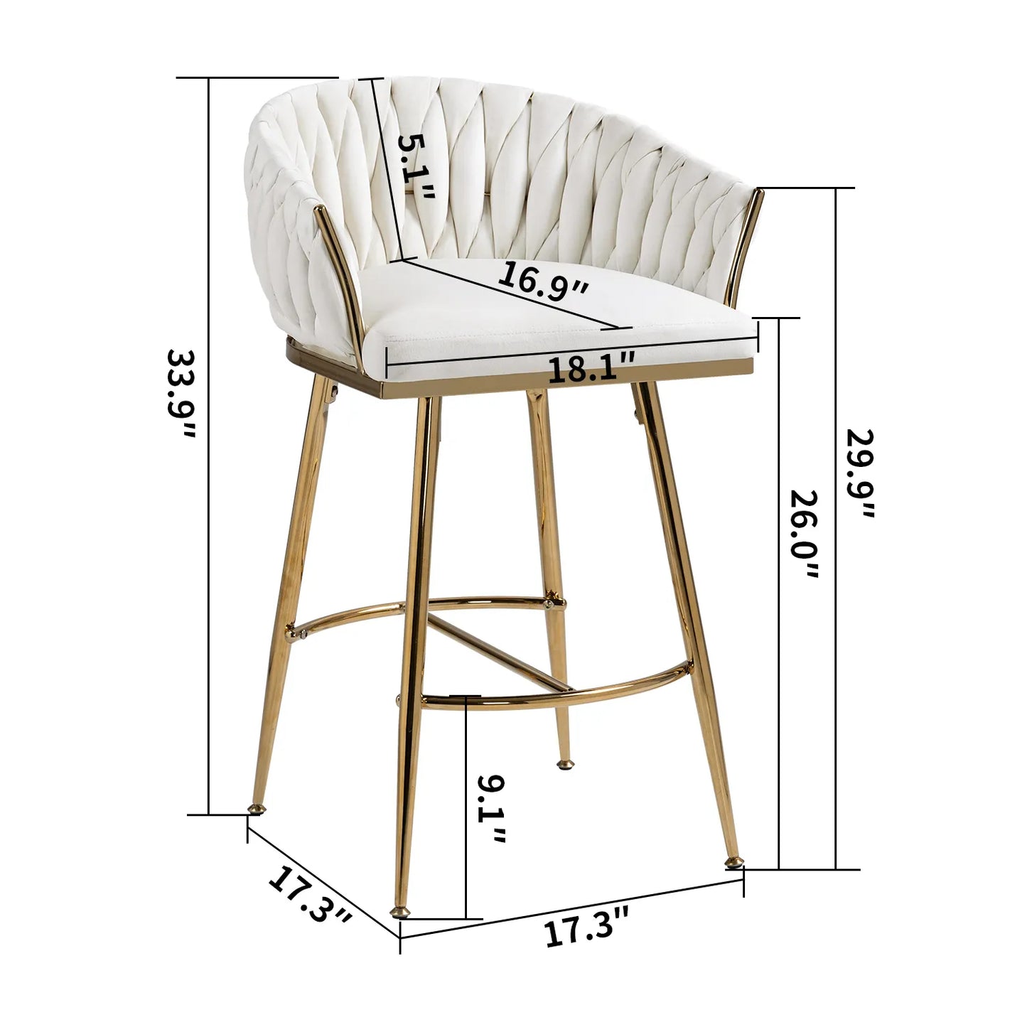 Ensemble de 2 tabourets de bar modernes de 26 po à hauteur de comptoir 