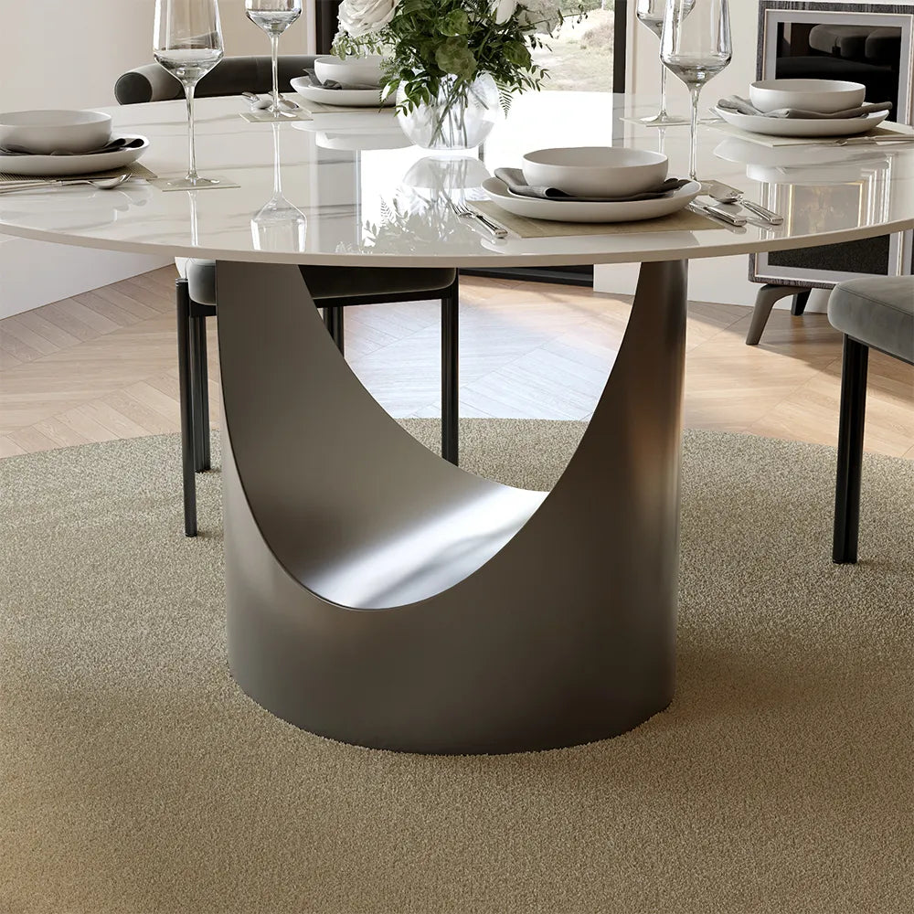 51in Hobart-Round Glossy Sintered Stone Dining Table