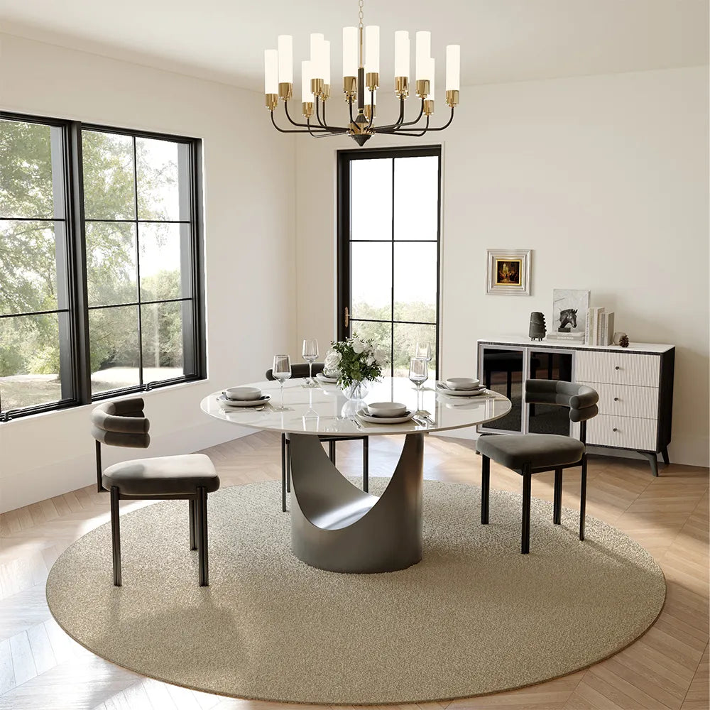 51in Hobart-Round Glossy Sintered Stone Dining Table