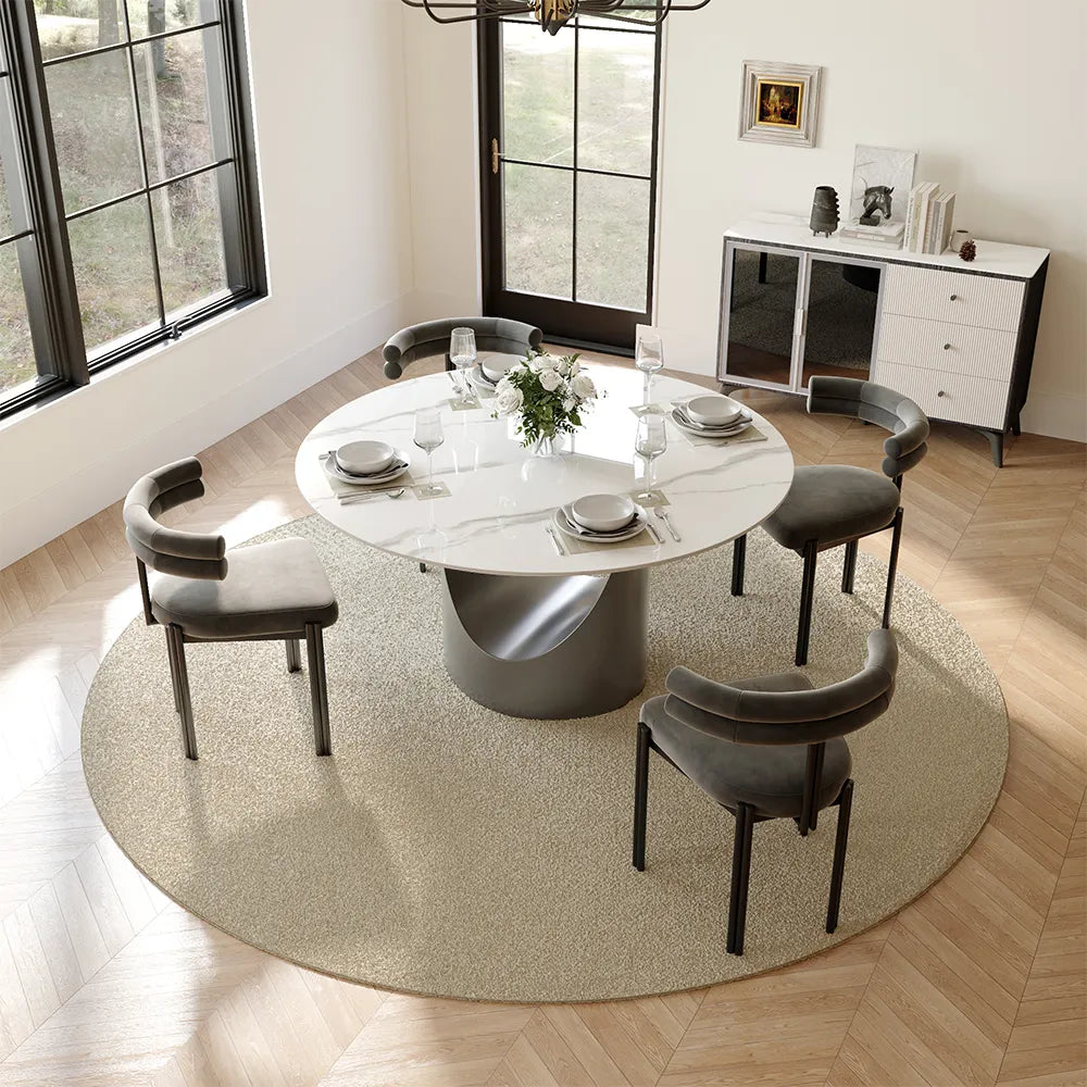51in Hobart-Round Glossy Sintered Stone Dining Table