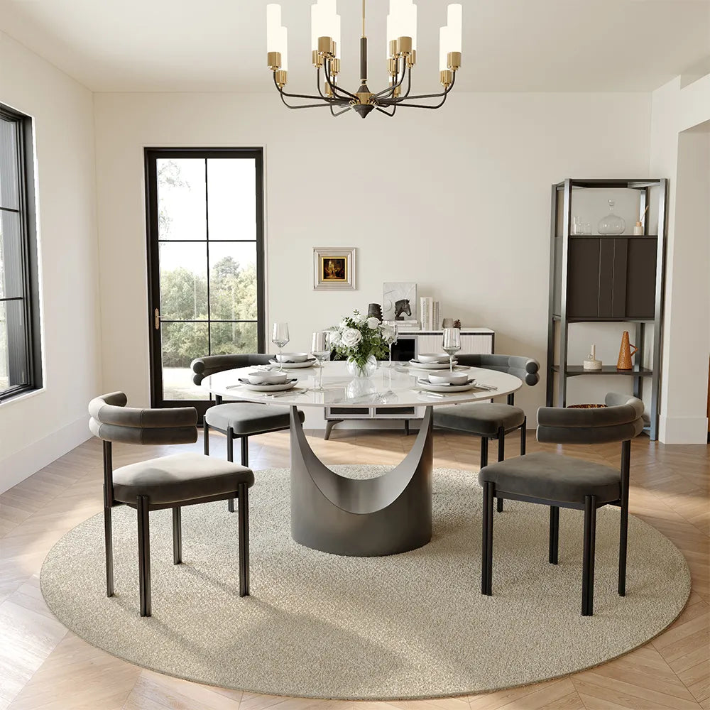 51in Hobart-Round Glossy Sintered Stone Dining Table