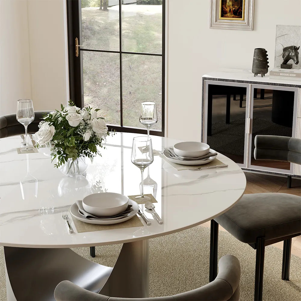 51in Hobart-Round Glossy Sintered Stone Dining Table