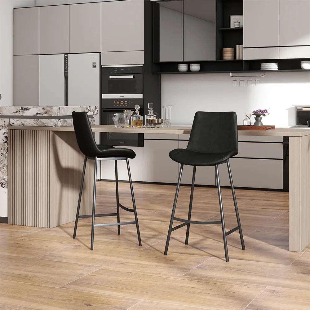 30'' Modern Minimalist Bar Height Faux Leather Stools Bar Set of 2