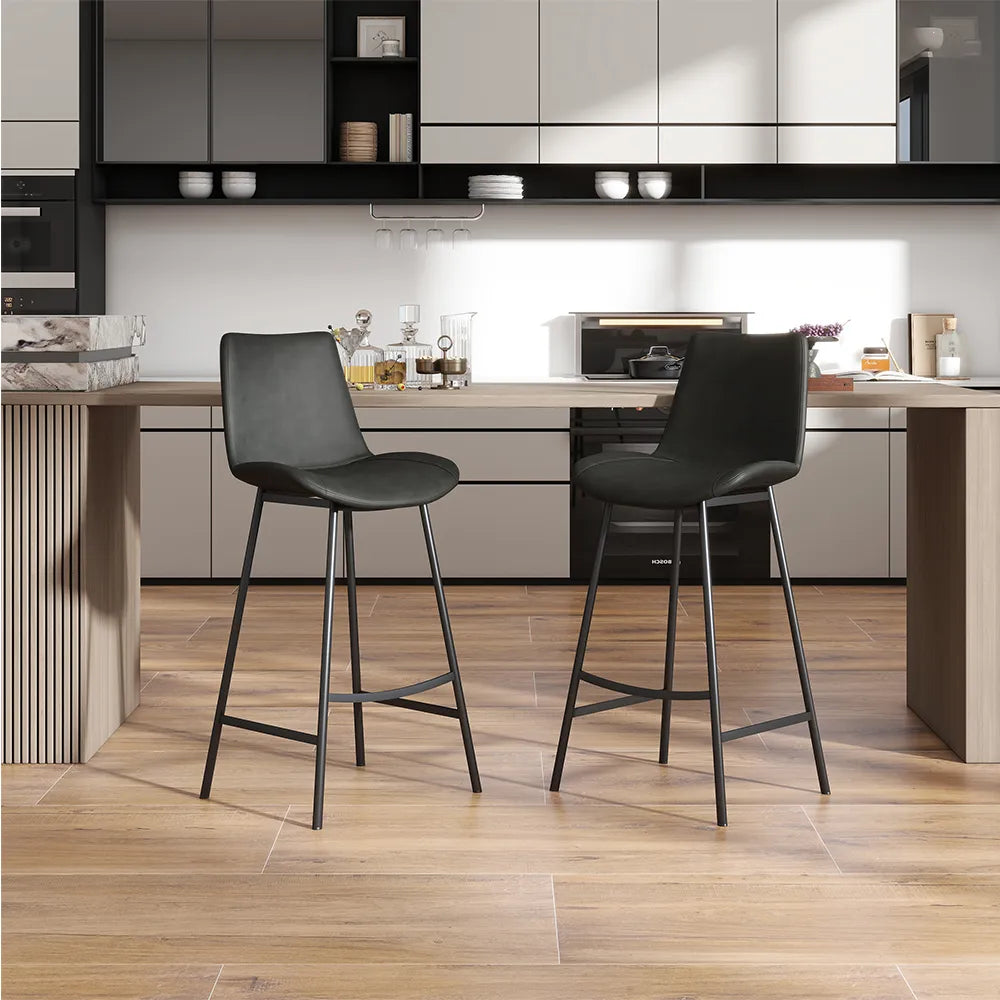 30'' Modern Minimalist Bar Height Faux Leather Stools Bar Set of 2