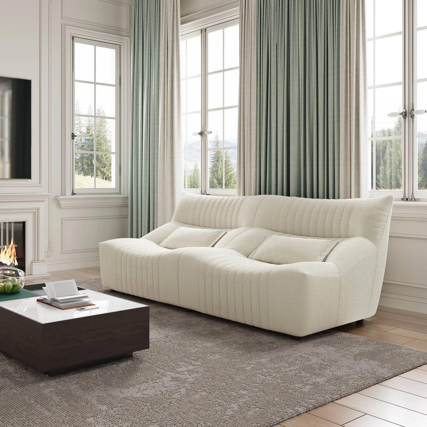 88-inch Modern Country Harp Pattern Three-Seater Sofa