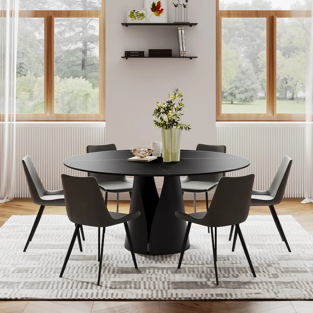 Vera - Table à manger ronde en pierre frittée mate