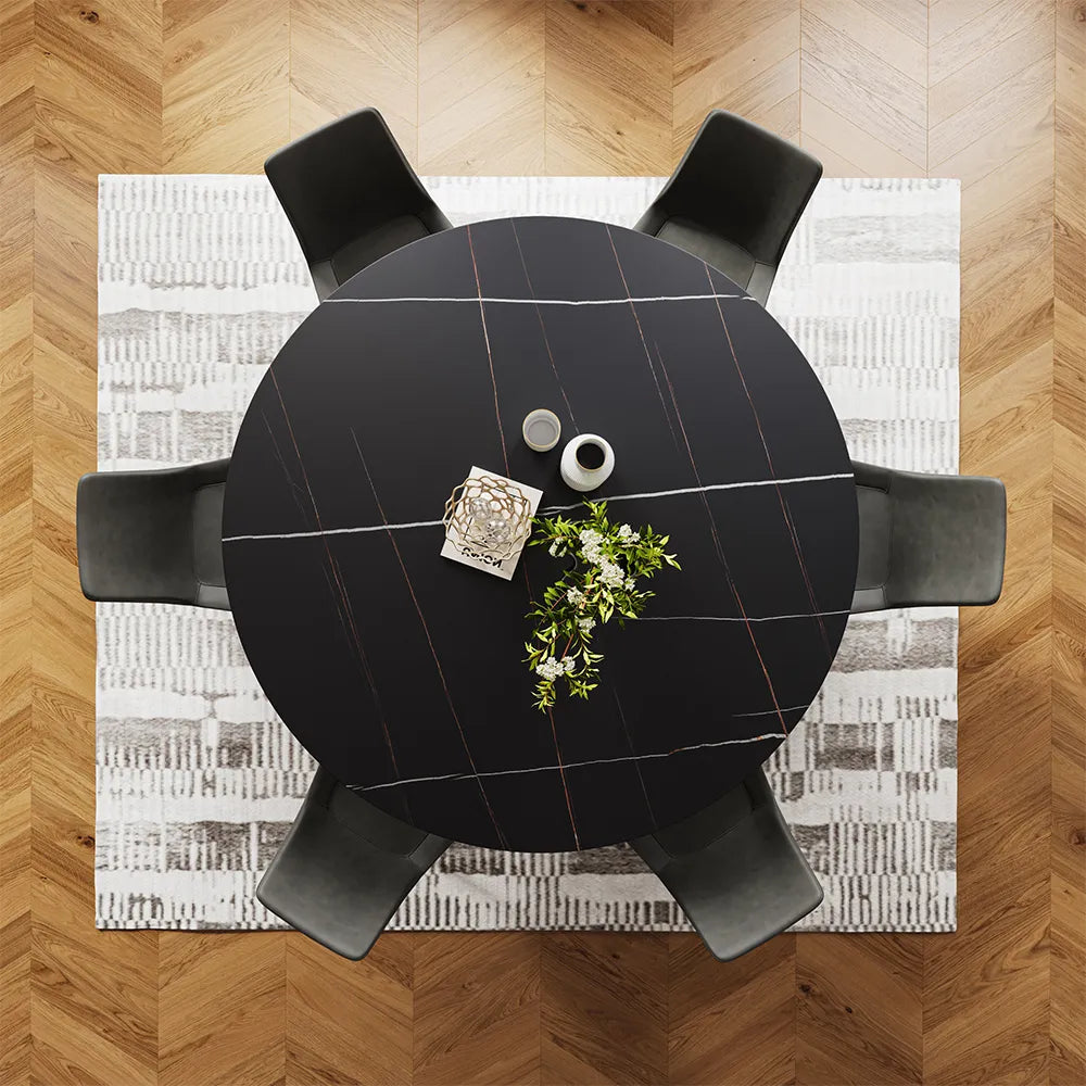 Vera - Table à manger ronde en pierre frittée mate