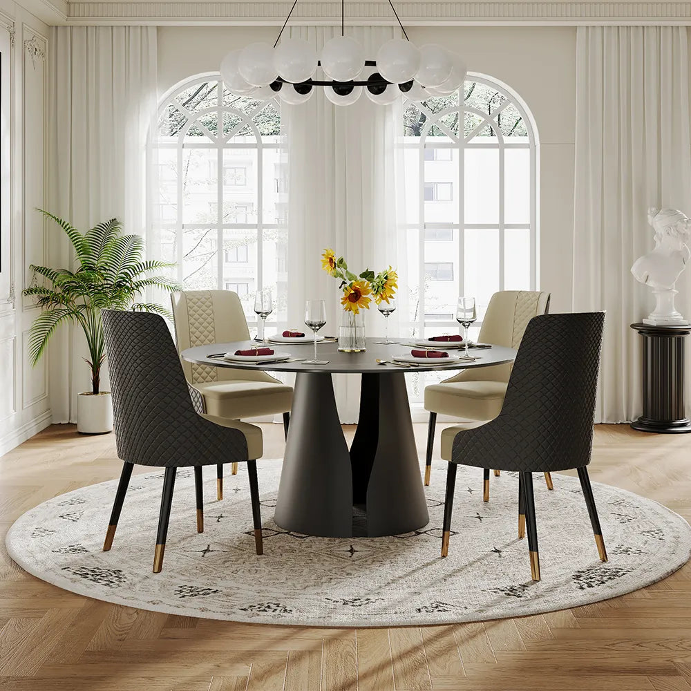Vera - Table à manger ronde en pierre frittée mate