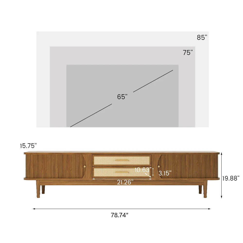 Mid-Century Modern Woven Rattan TV Stand