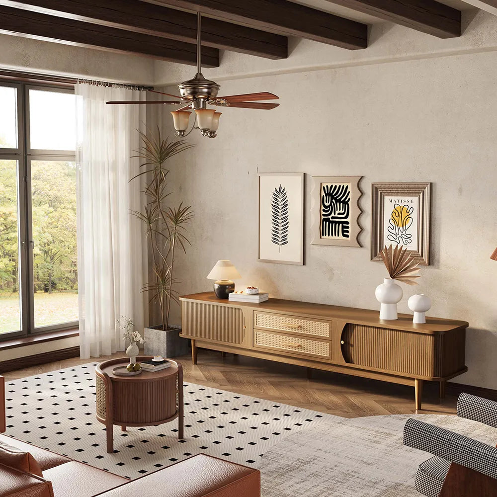 78.74" Mid-Century Modern Woven Rattan TV Stand