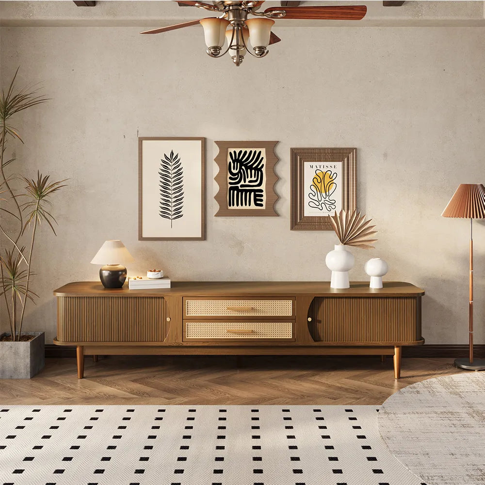 78.74" Mid-Century Modern Woven Rattan TV Stand