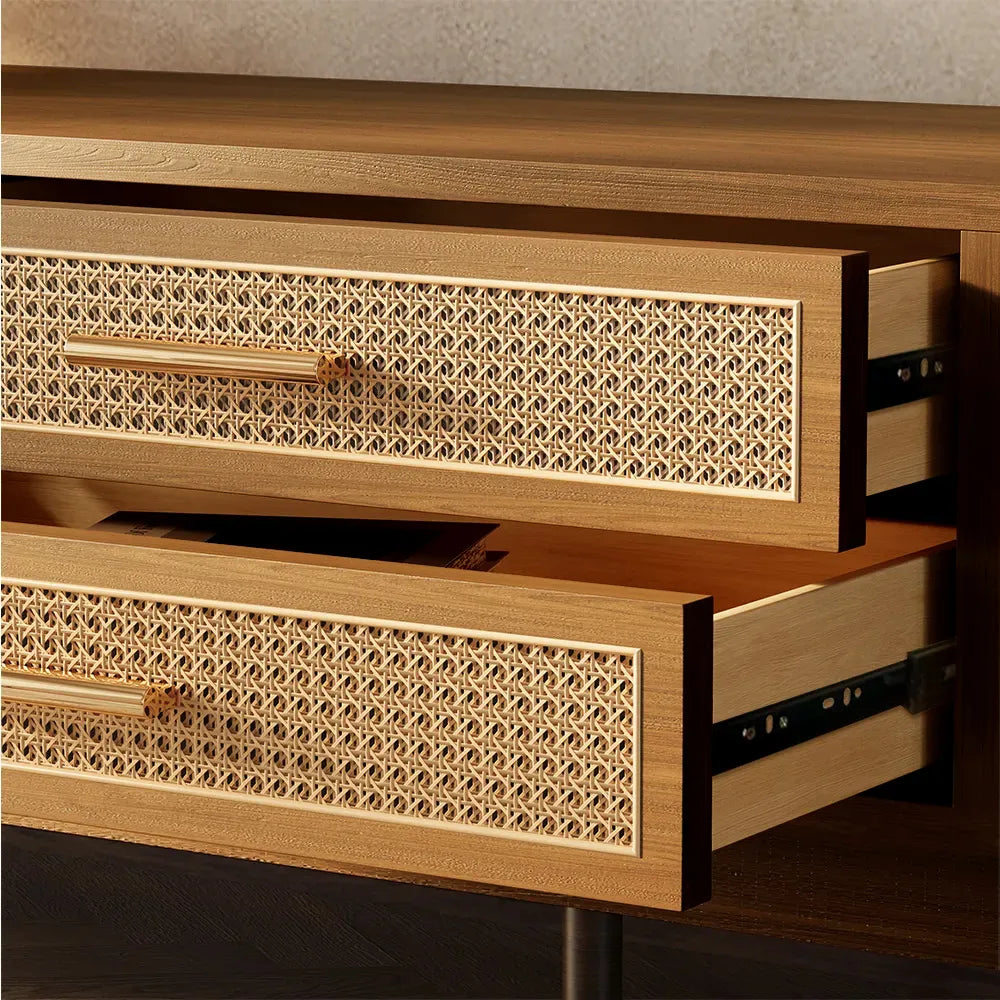 78.74" Mid-Century Modern Woven Rattan TV Stand