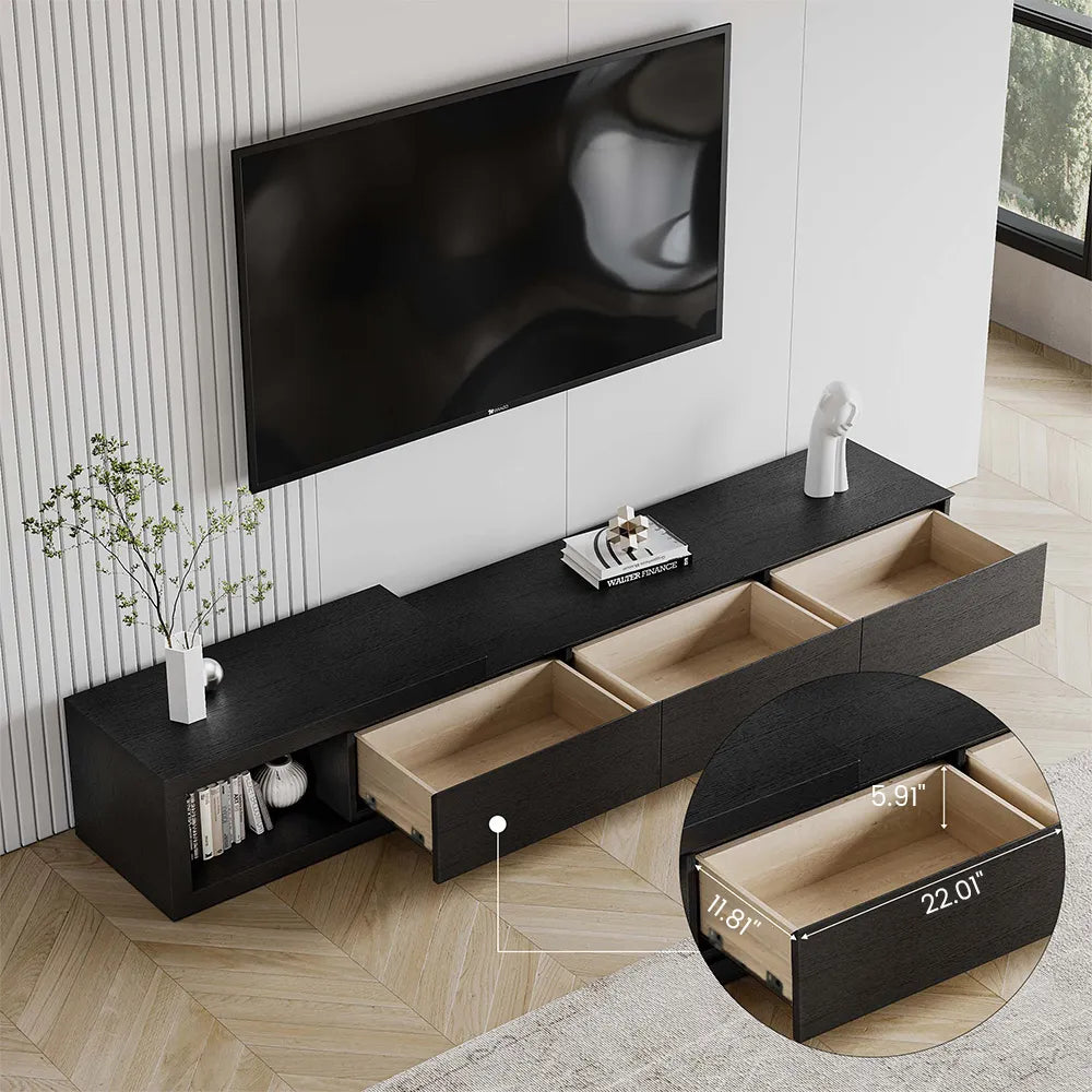 Meuble TV rétractable moderne en bois avec 3 tiroirs 