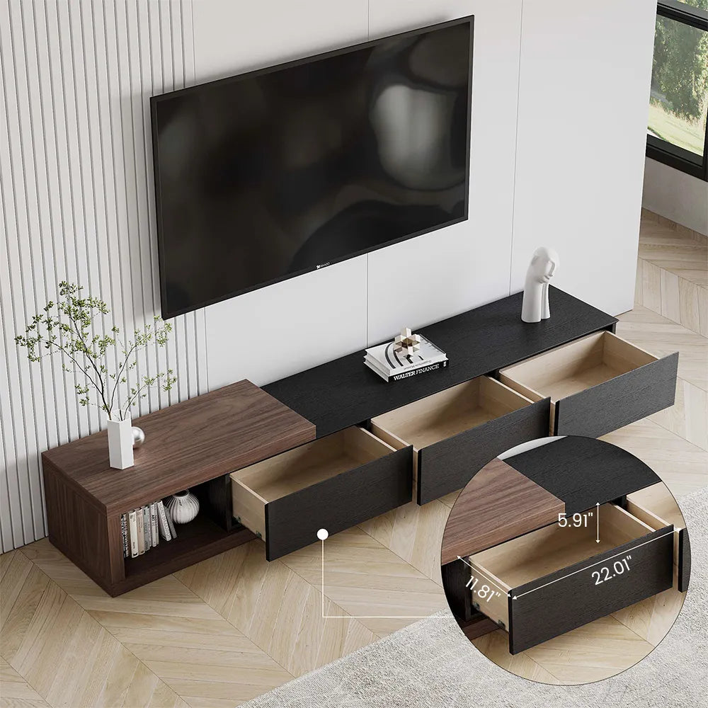 Meuble TV rétractable moderne en bois avec 3 tiroirs 