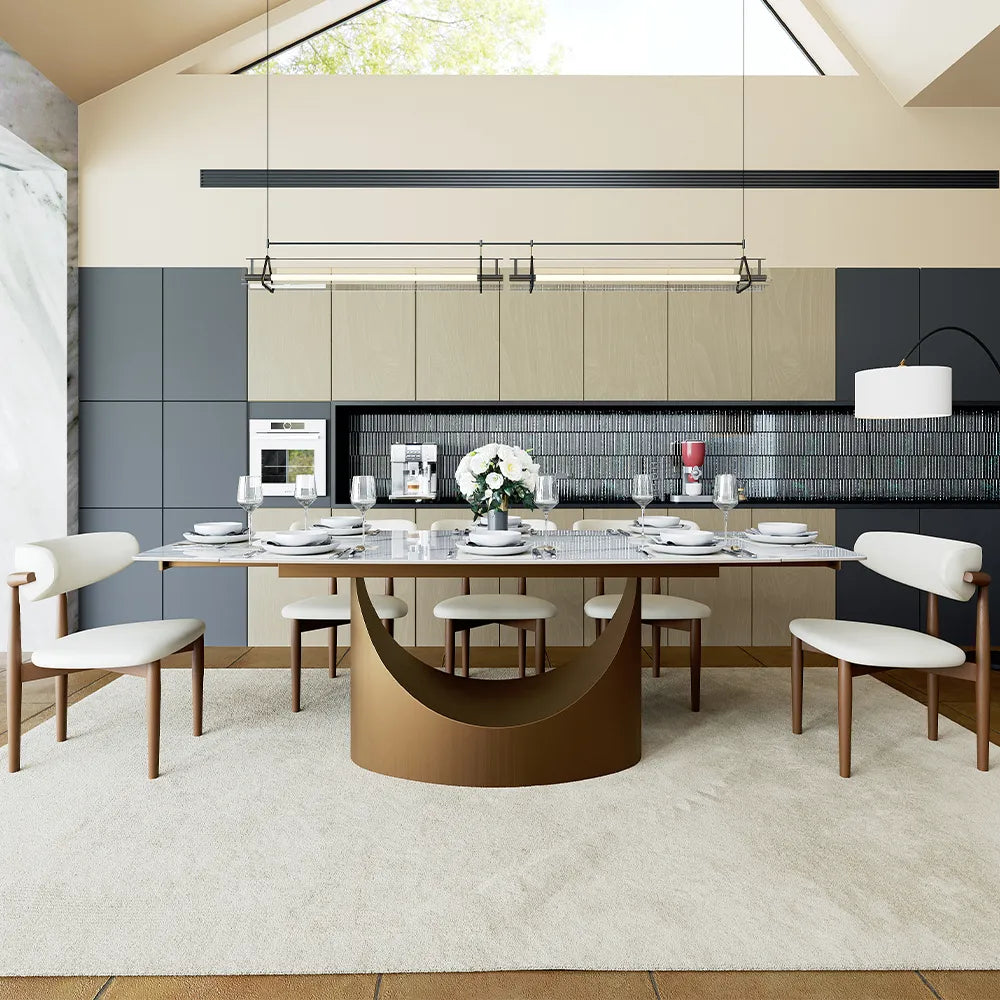 Hobart-Rectangular Glossy Sintered Stone Extendable Dining Table