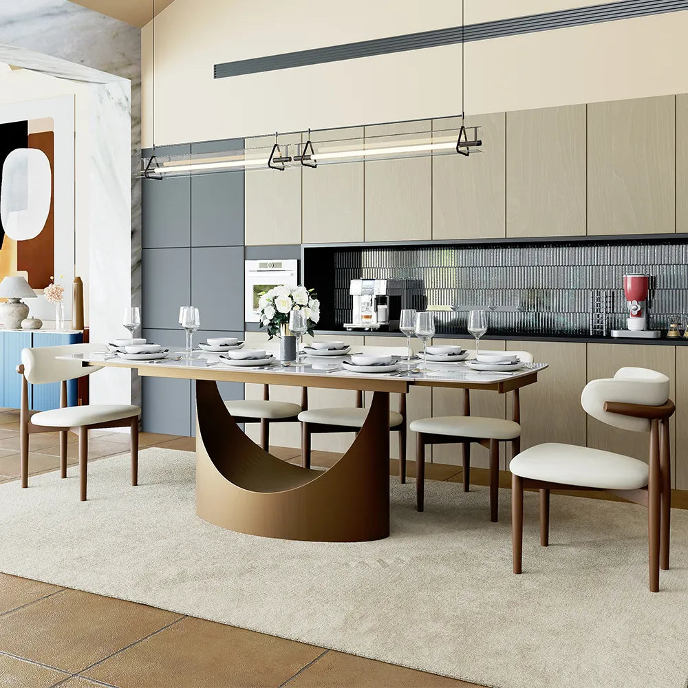 Hobart-Rectangular Glossy Sintered Stone Extendable Dining Table
