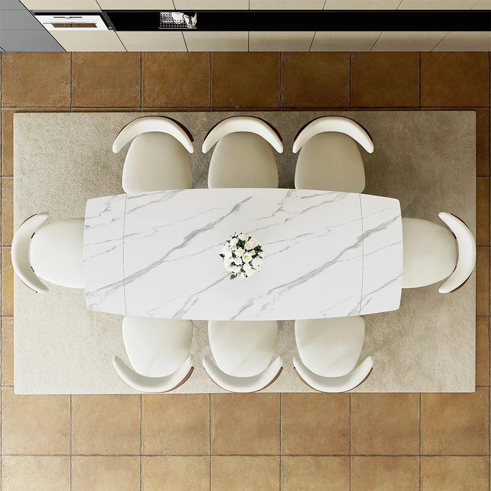 Hobart-Rectangular Glossy Sintered Stone Extendable Dining Table