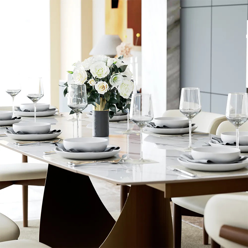 Hobart-Rectangular Glossy Sintered Stone Extendable Dining Table