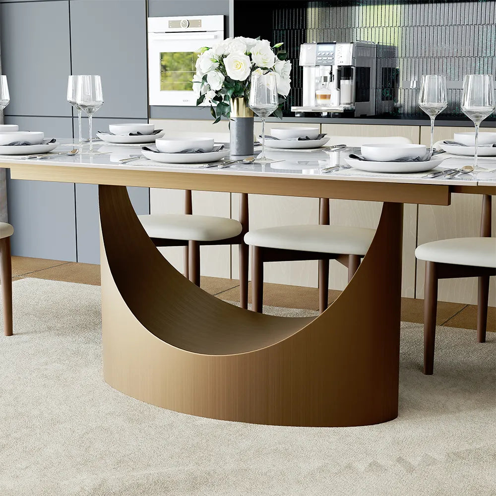 Hobart-Rectangular Glossy Sintered Stone Extendable Dining Table