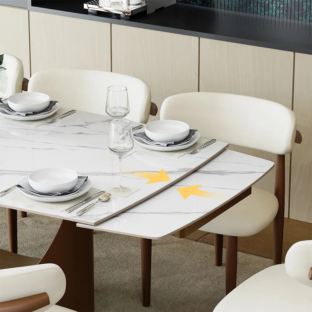Hobart-Rectangular Glossy Sintered Stone Extendable Dining Table