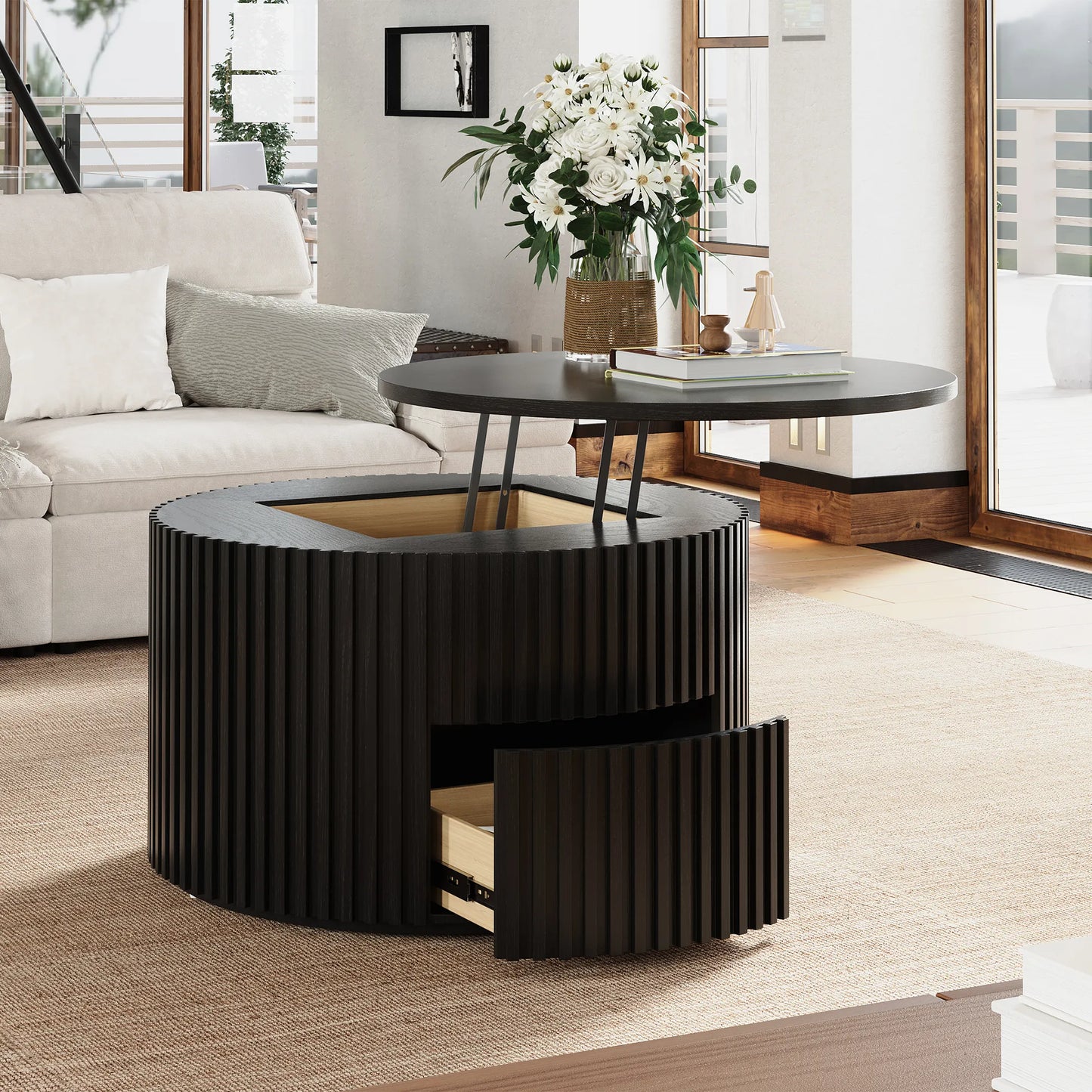 Table basse ronde à plateau relevable de 31,5 po