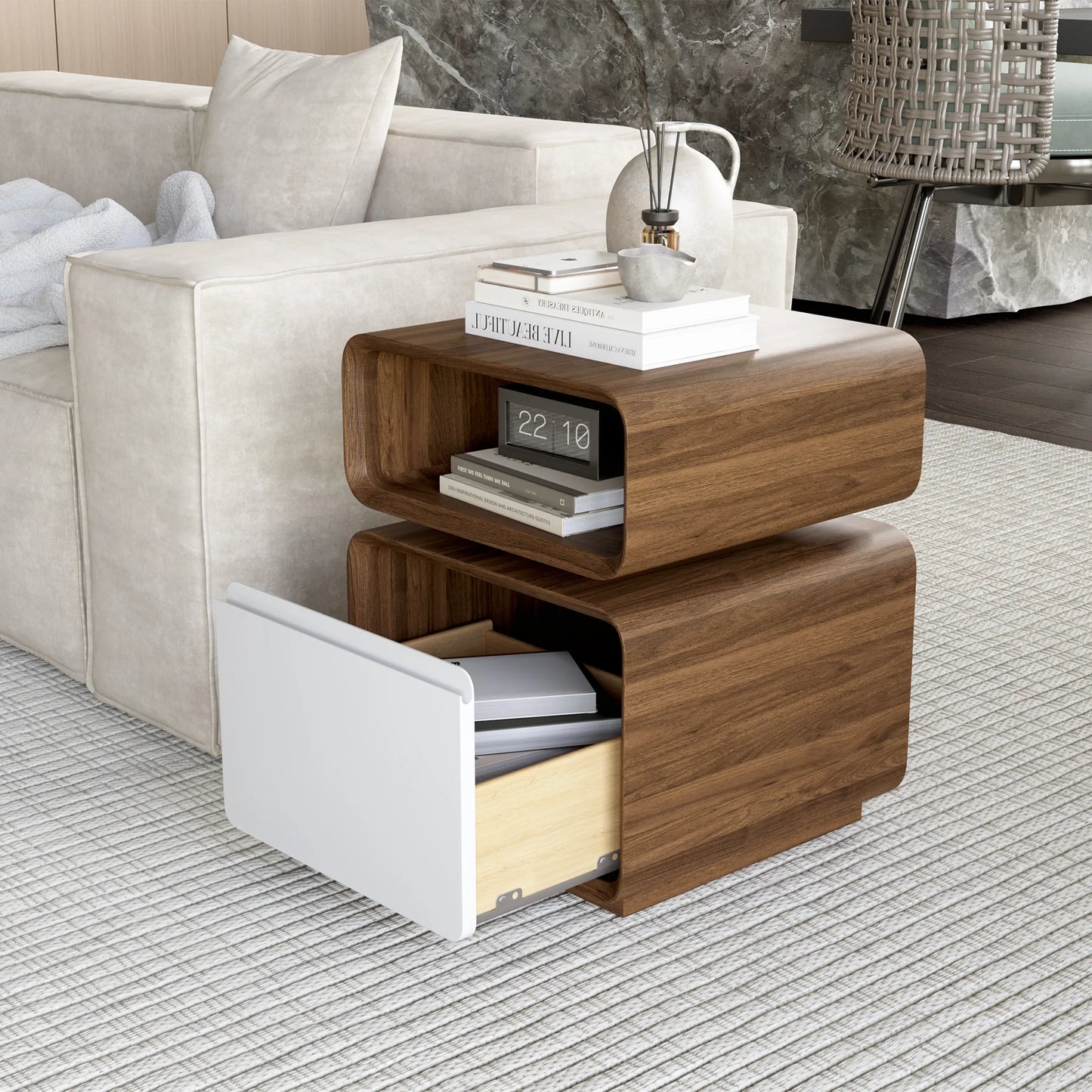 18" Modern Minimalist Side Table with Drawer