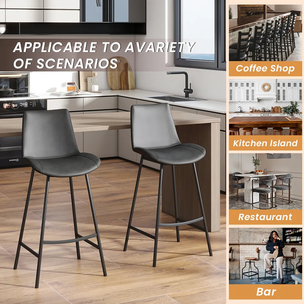 30'' Modern Minimalist Bar Height Faux Leather Stools Bar Set of 2