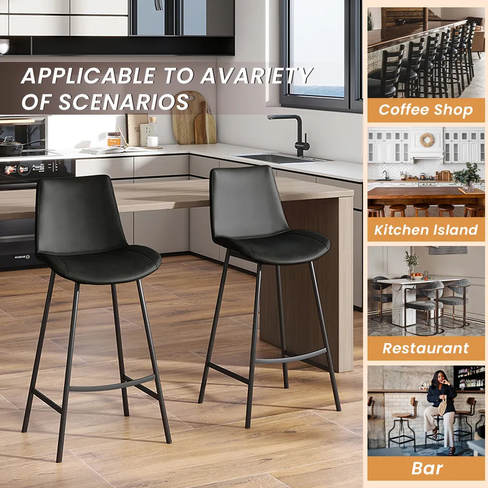 30'' Modern Minimalist Bar Height Faux Leather Stools Bar Set of 2