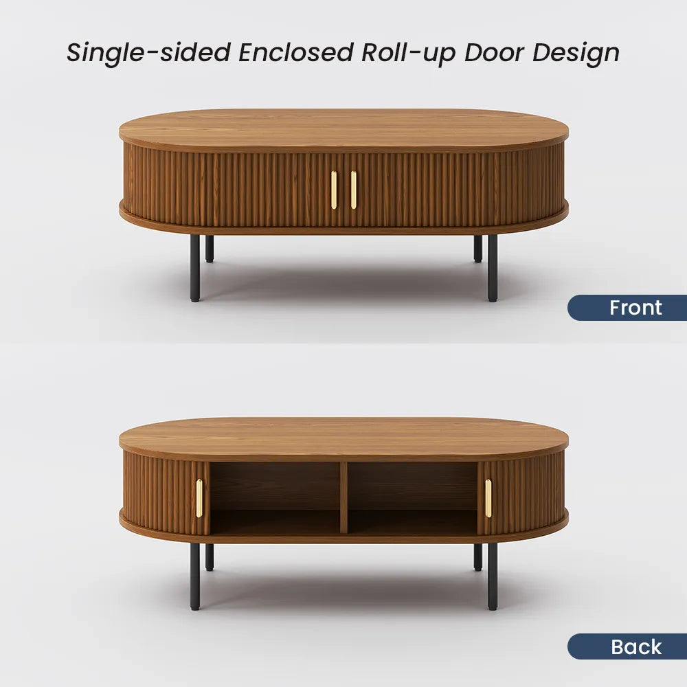 Eos-47'' Oval Wood Fluted Coffee Table with Storage