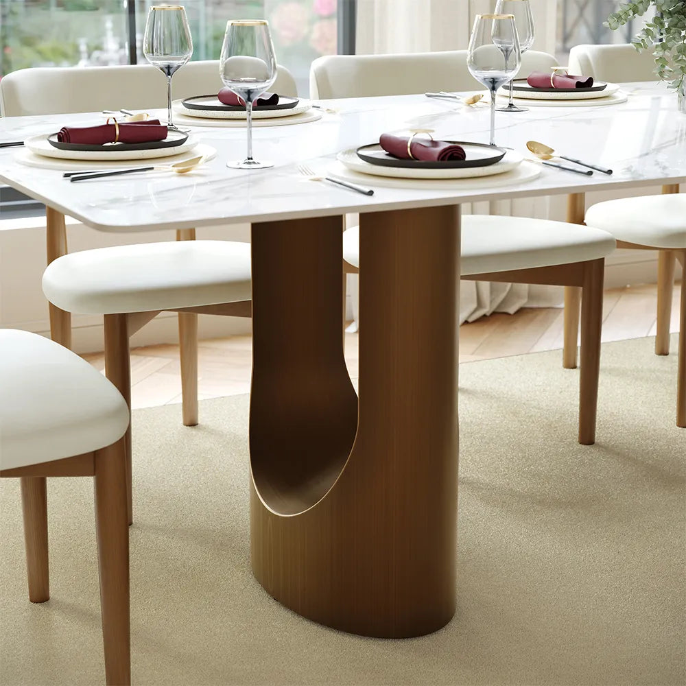 Hobart - Table à manger rectangulaire en pierre frittée brillante 