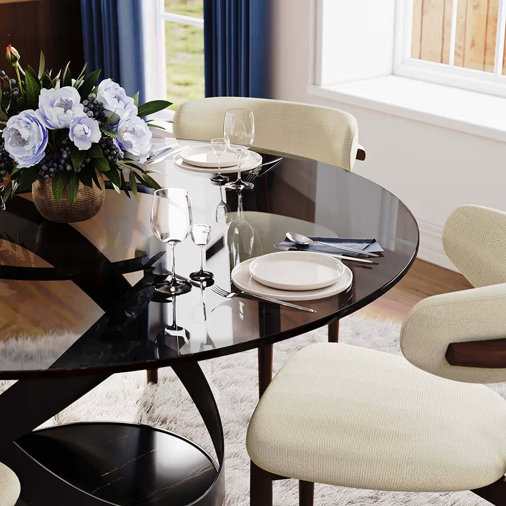Maxwell-Round Tempered Glass Dining Table