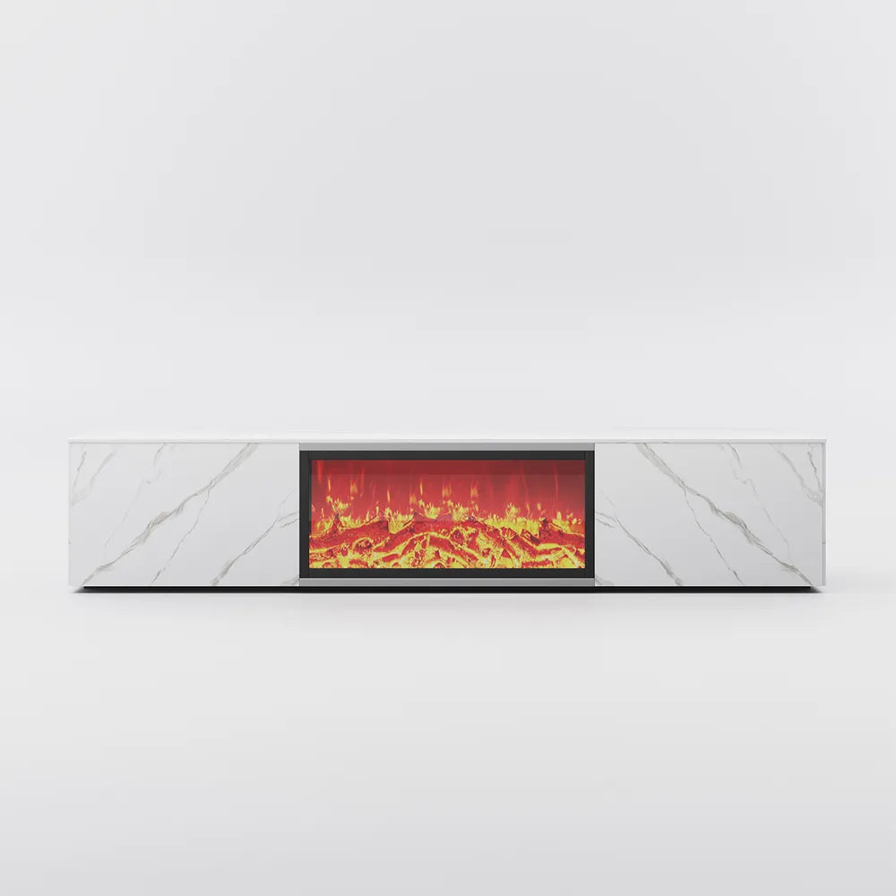 Meuble TV avec cheminée électrique de luxe moderne et lumineuse avec effets de flamme LED 