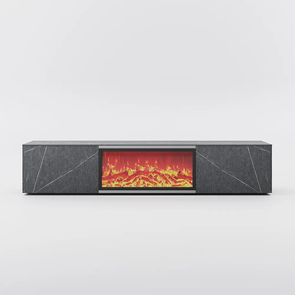 Meuble TV avec cheminée électrique de luxe moderne et lumineuse avec effets de flamme LED 