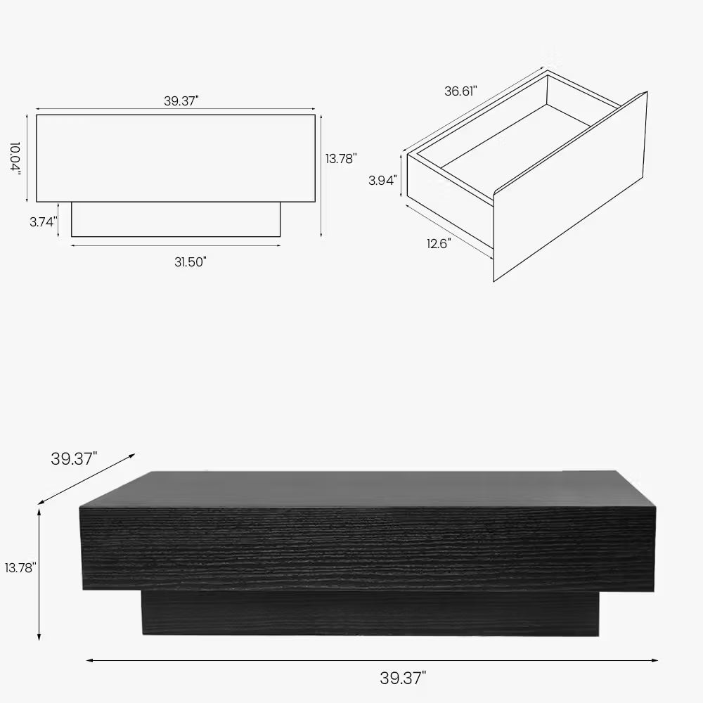 39" Square Wood Coffee Table with Storage