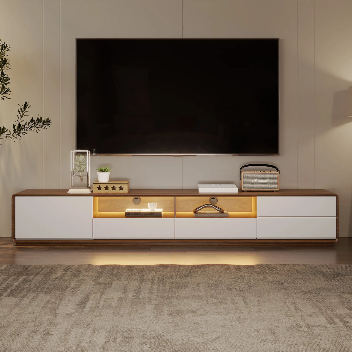 Modern Wood White TV Stand — view 3