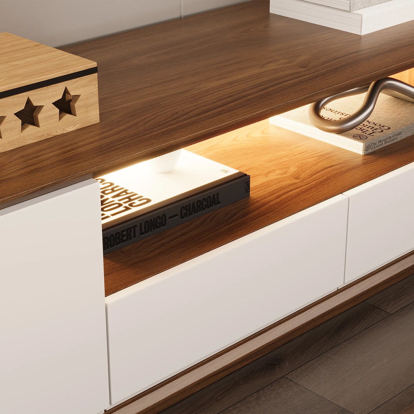 Modern Wood White TV Stand