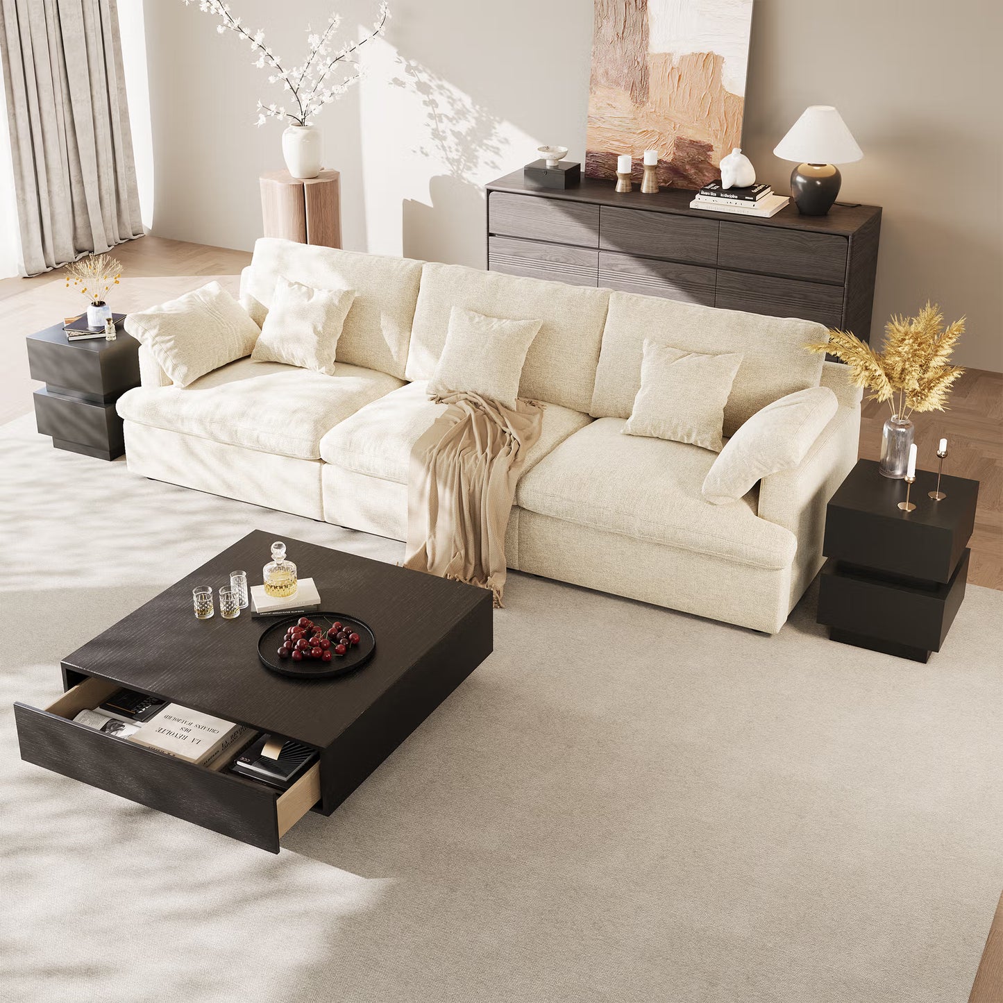 39" Square Wood Coffee Table with Storage
