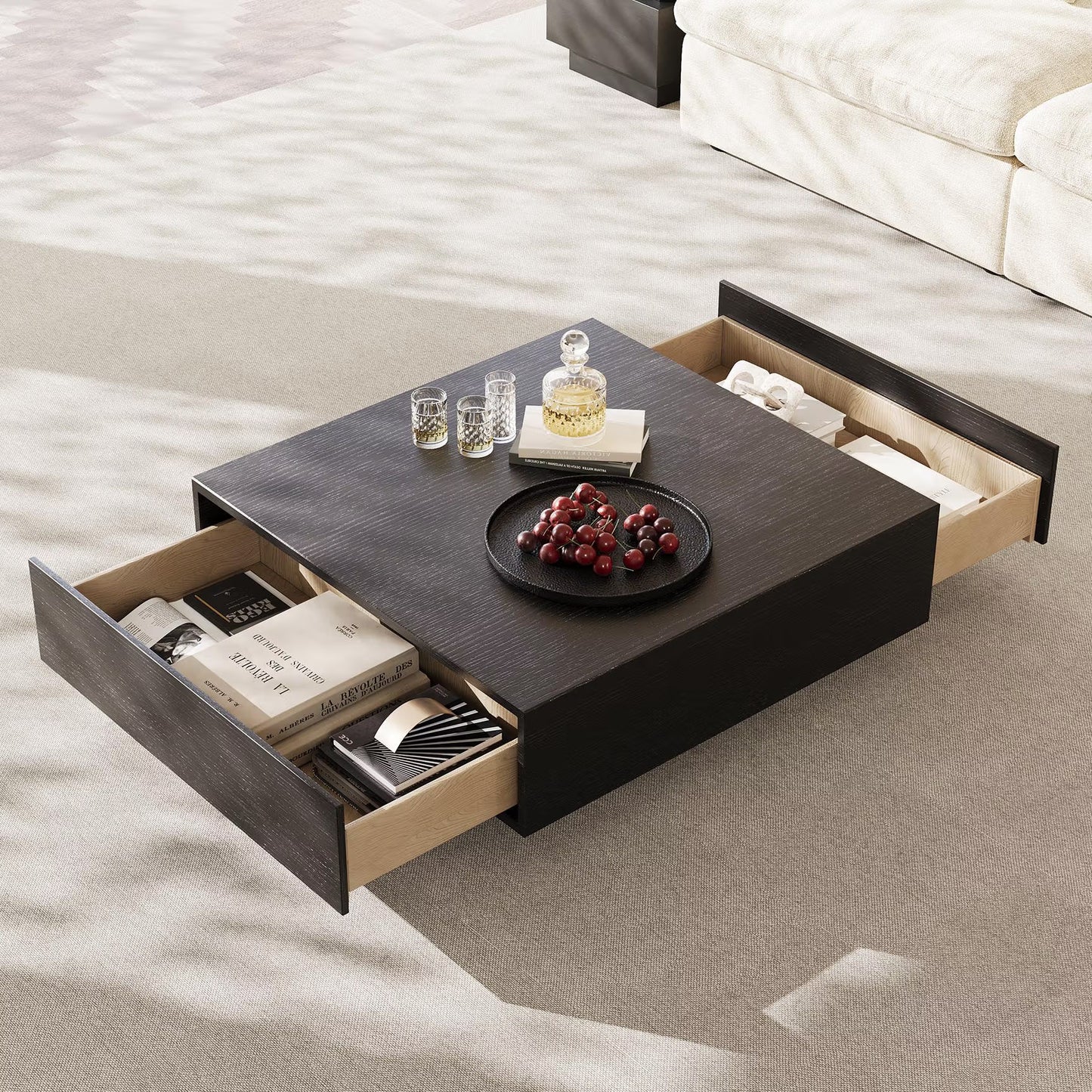 39" Square Wood Coffee Table with Storage