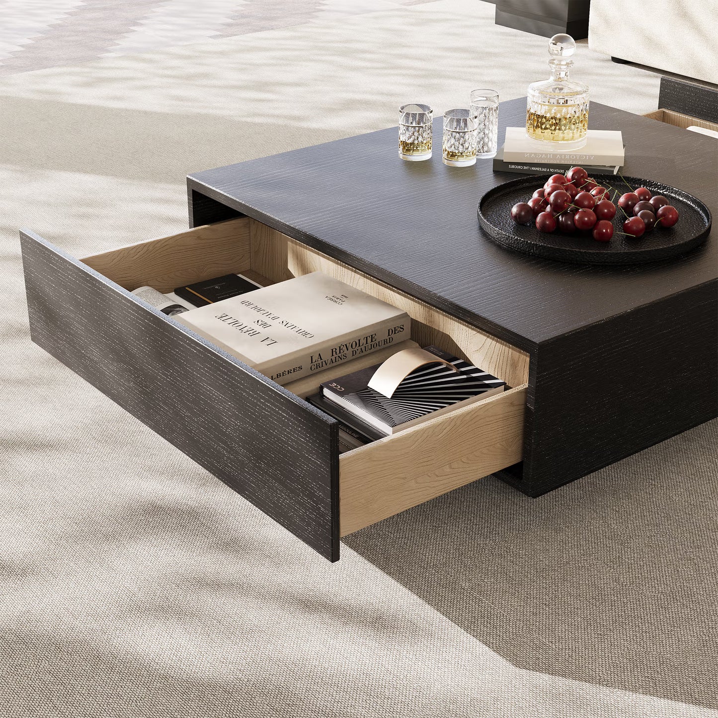 39" Square Wood Coffee Table with Storage