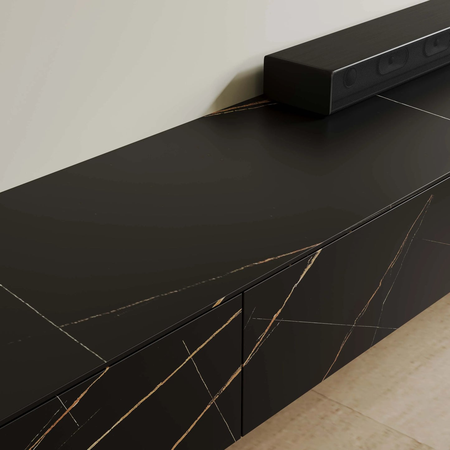 FLOAT-70.87"Modern Matte Sintered Stone Floating TV Stand with LED Lights