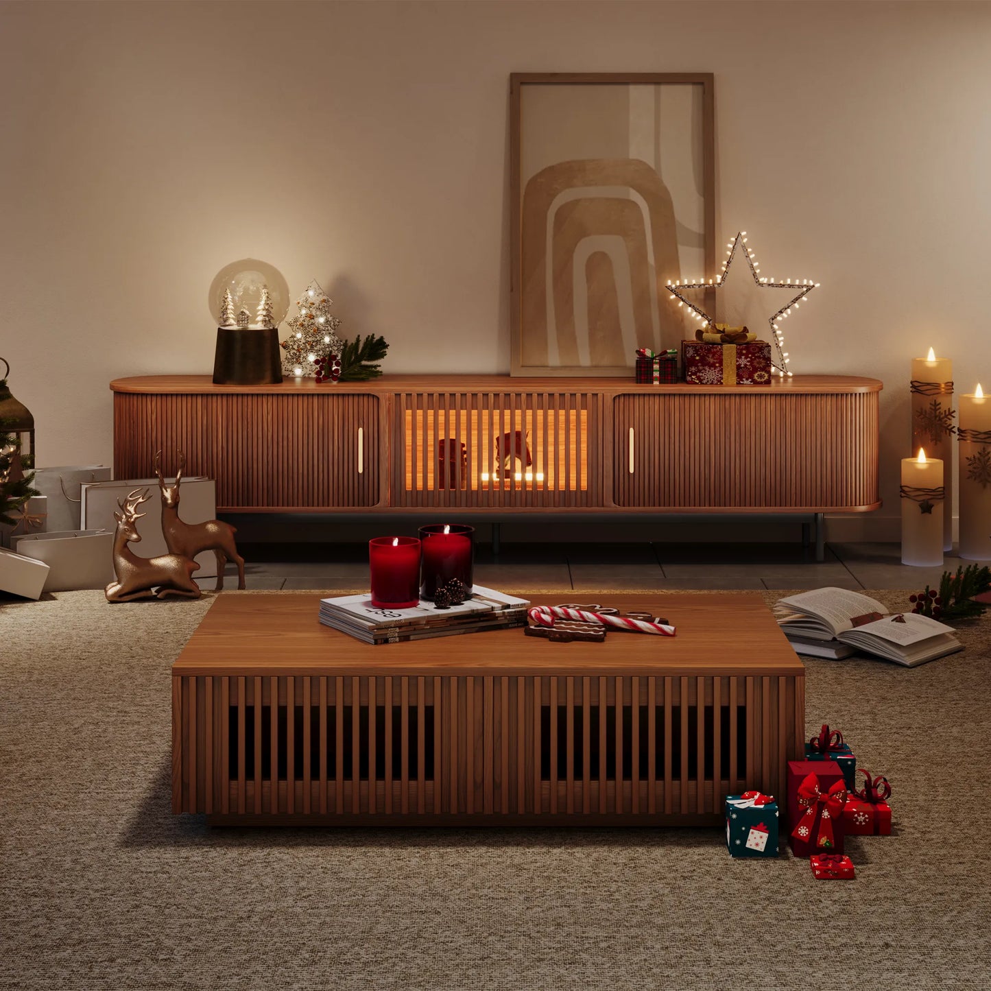 47" Rectangle Wood Coffee Table with Storage
