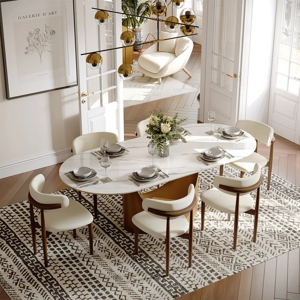 Hobart - Table à manger ovale en pierre frittée brillante 