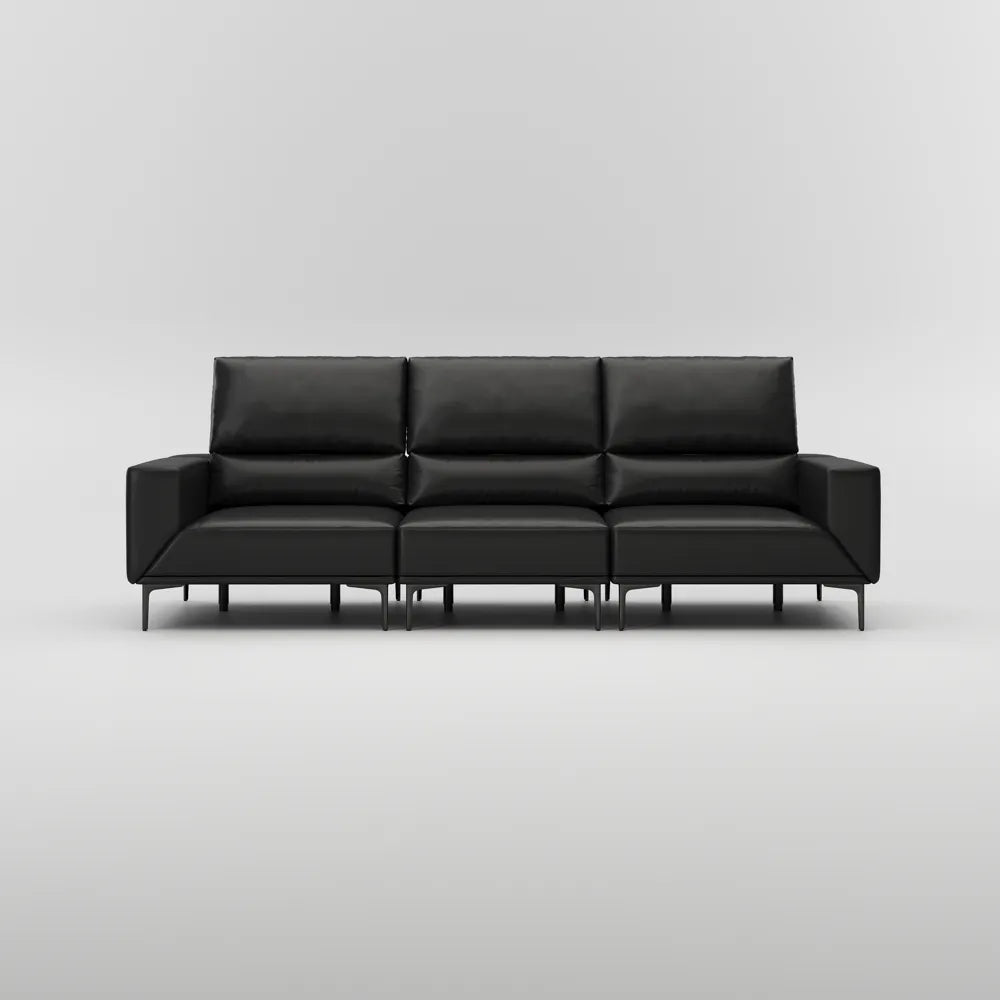 125in Modern and stylish eco-friendly genuine leather sofa with rotatable armrests and adjustable headrests.
