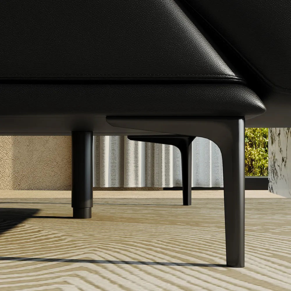 125in Modern and stylish eco-friendly genuine leather sofa with rotatable armrests and adjustable headrests.