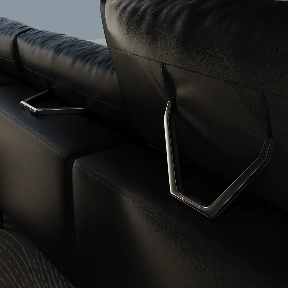 125in Modern and stylish eco-friendly genuine leather sofa with rotatable armrests and adjustable headrests.