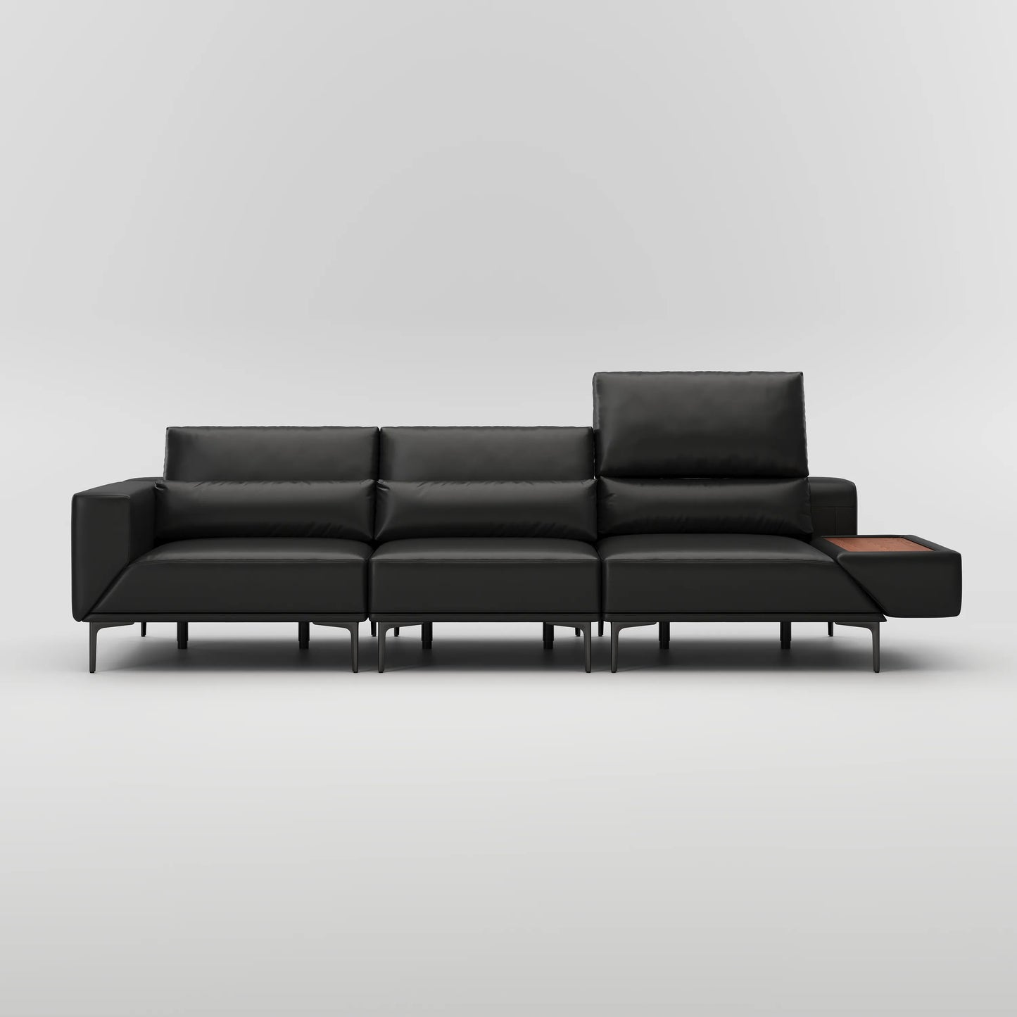 125in Modern and stylish eco-friendly genuine leather sofa with rotatable armrests and adjustable headrests.