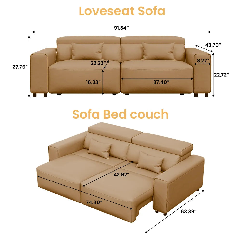 Luxury Leather Electric Pull Out Sofa Bed Slide Out Extendable Couch