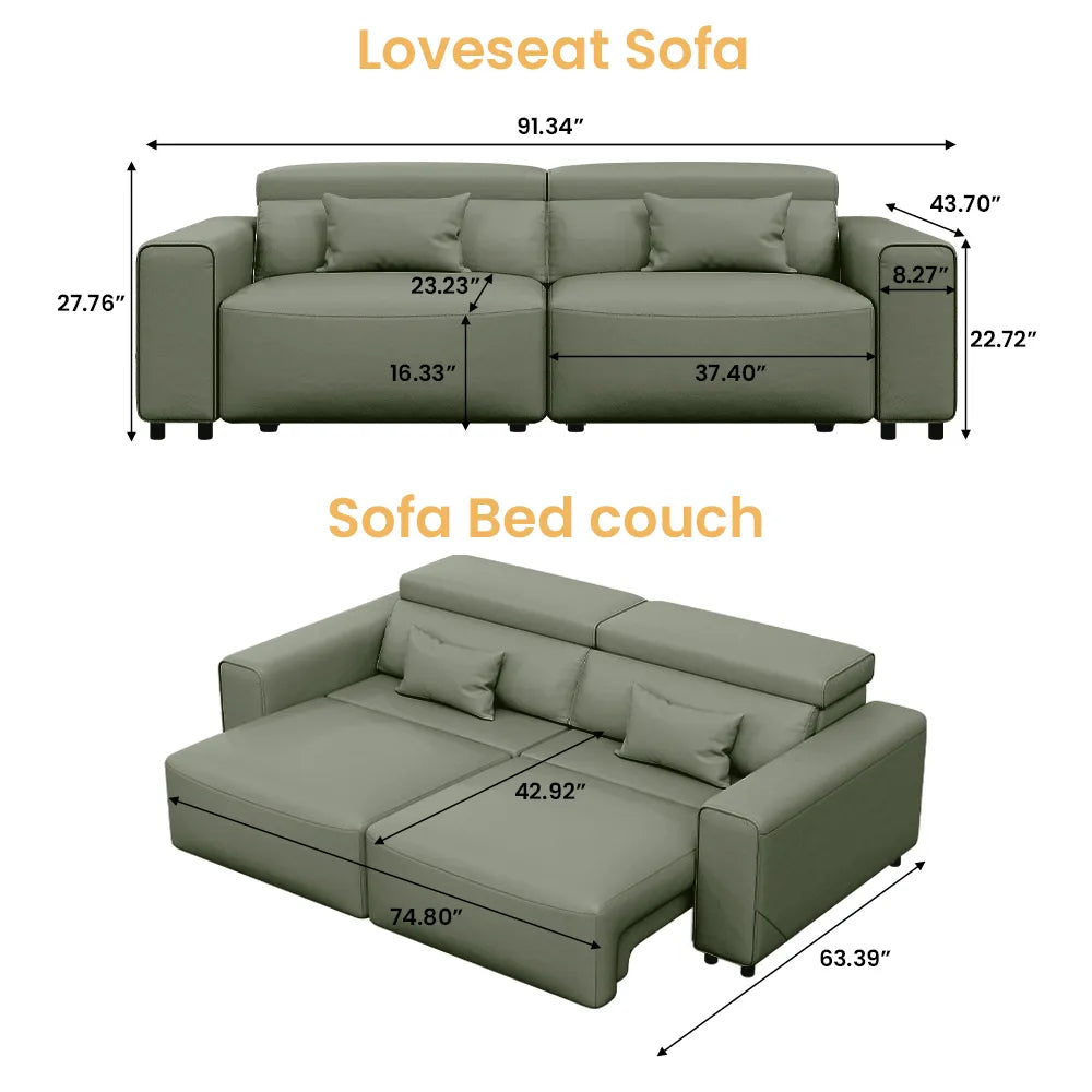 Luxury Leather Electric Pull Out Sofa Bed Slide Out Extendable Couch