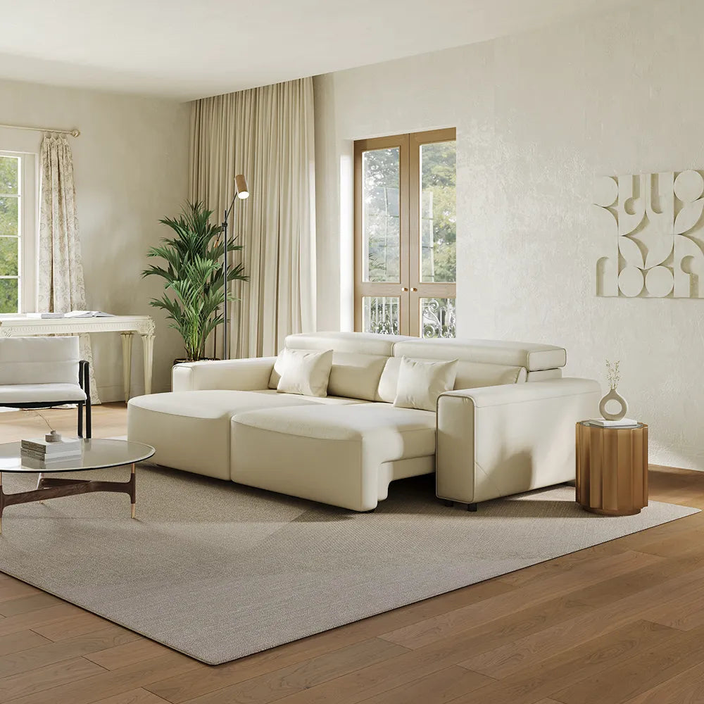 Luxury Leather Electric Pull Out Sofa Bed Slide Out Extendable Couch