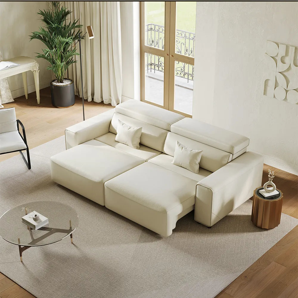 Luxury Leather Electric Pull Out Sofa Bed Slide Out Extendable Couch — view 6